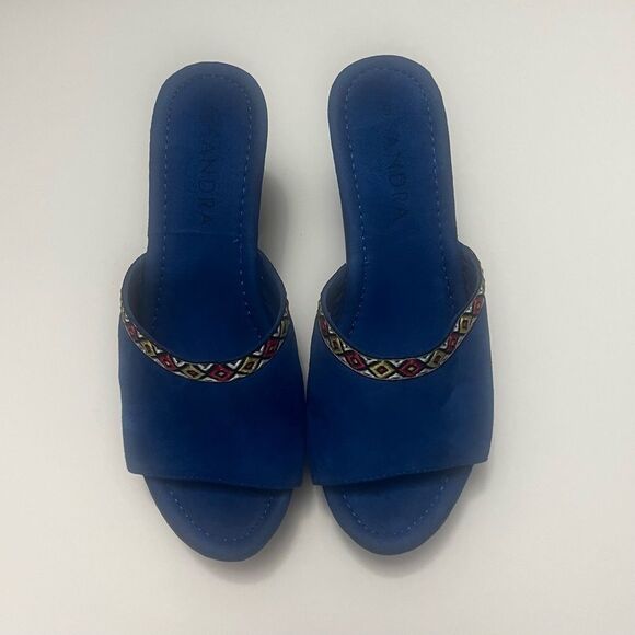 Sandra Faux Suede Platform 4” Heels Women’s Sz 8 Blue Open Toe Embroidered Boho - Picture 7 of 11